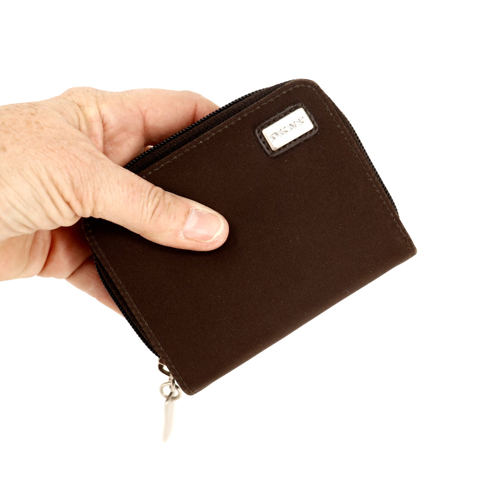 DKNY Wallet Womens Small Black Smooth Nylon Folding Zip Snap ID Cards Cash Coi